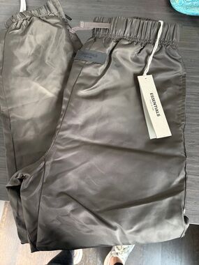 Essentials Satin Drawstring Joggers in Olive Green